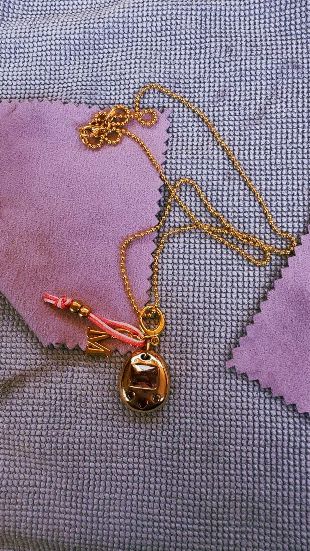 Tamagotchi Charm Necklace with Initial Letter – Solid Bronze, 18k Gold Plated Clickable Bail
