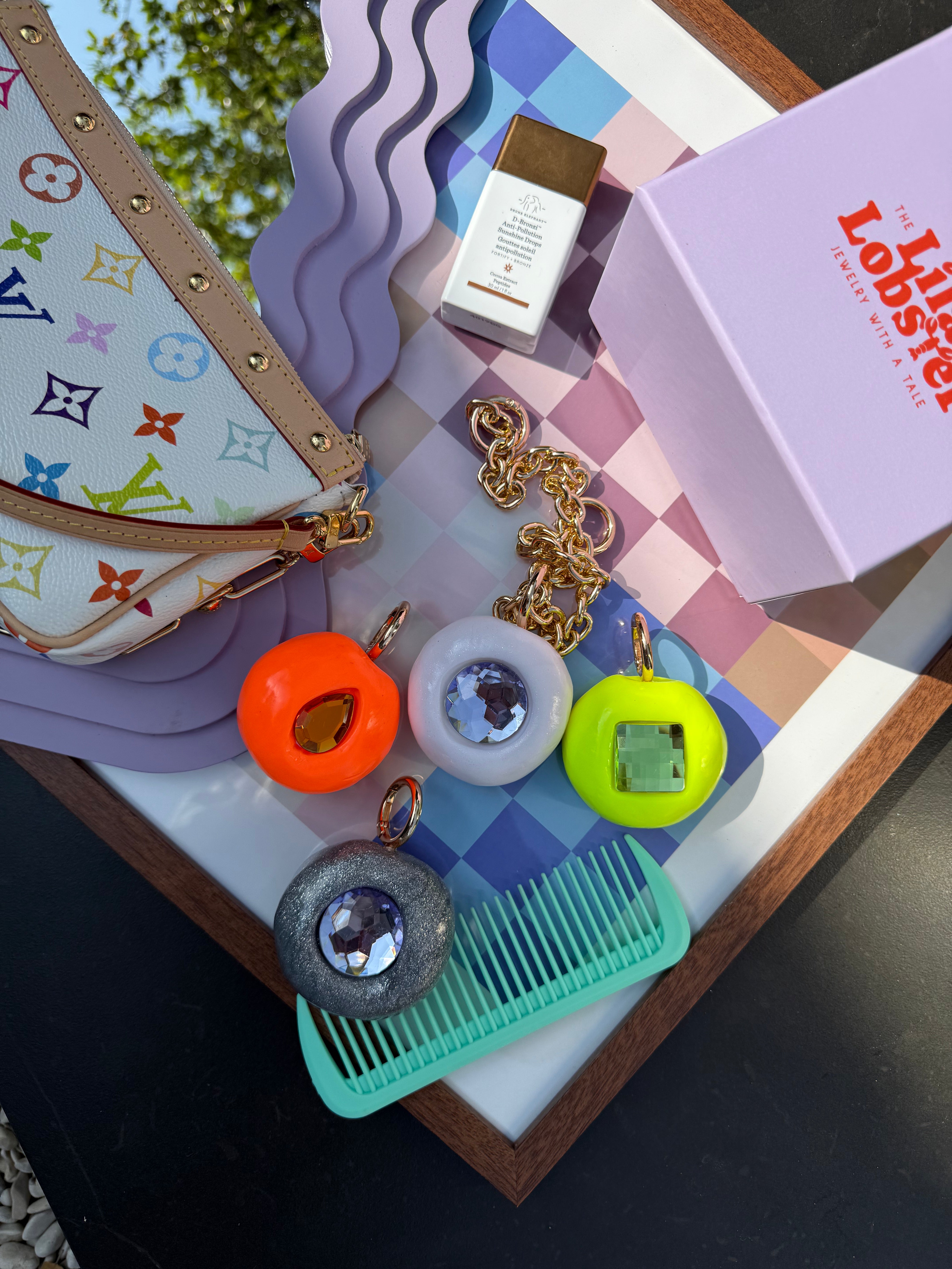 GB BAGCHARM XL (dark green glitter pink & orange on gold).
