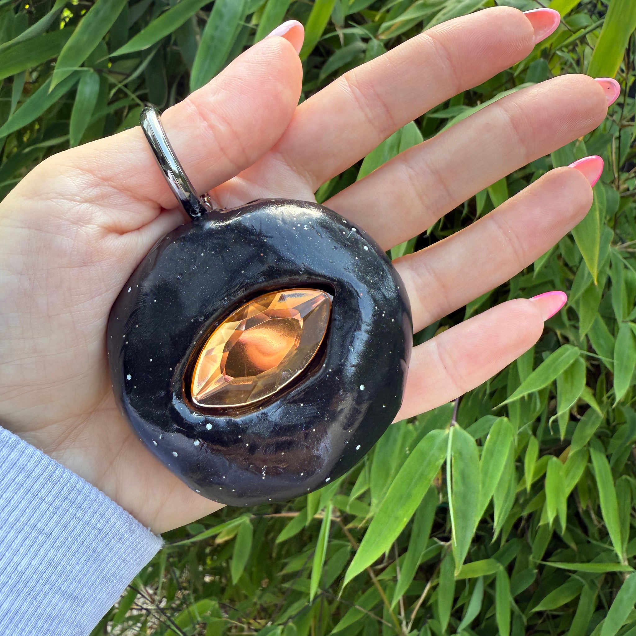 GB BAGCHARM XL (granite black & orange on black).