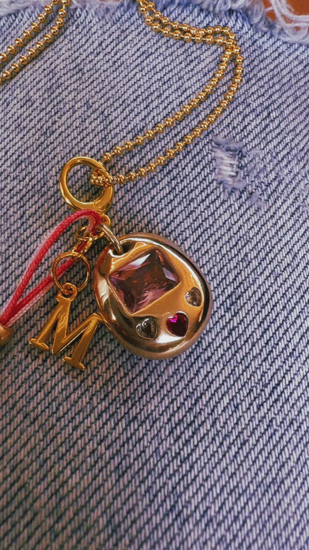 Tamagotchi Charm Necklace with Initial Letter – Solid Bronze, 18k Gold Plated Clickable Bail