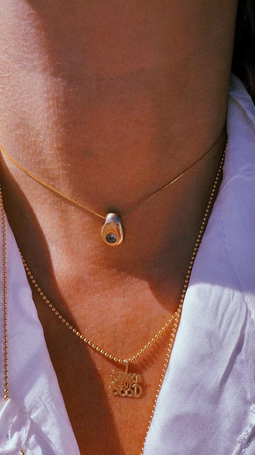Solid Bronze 9010 Choker Chain Necklace with Birthstone Gem Bubble - TheLilaLobster