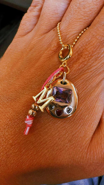 Tamagotchi Charm Necklace with Initial Letter – Solid Bronze, 18k Gold Plated Clickable Bail - TheLilaLobster